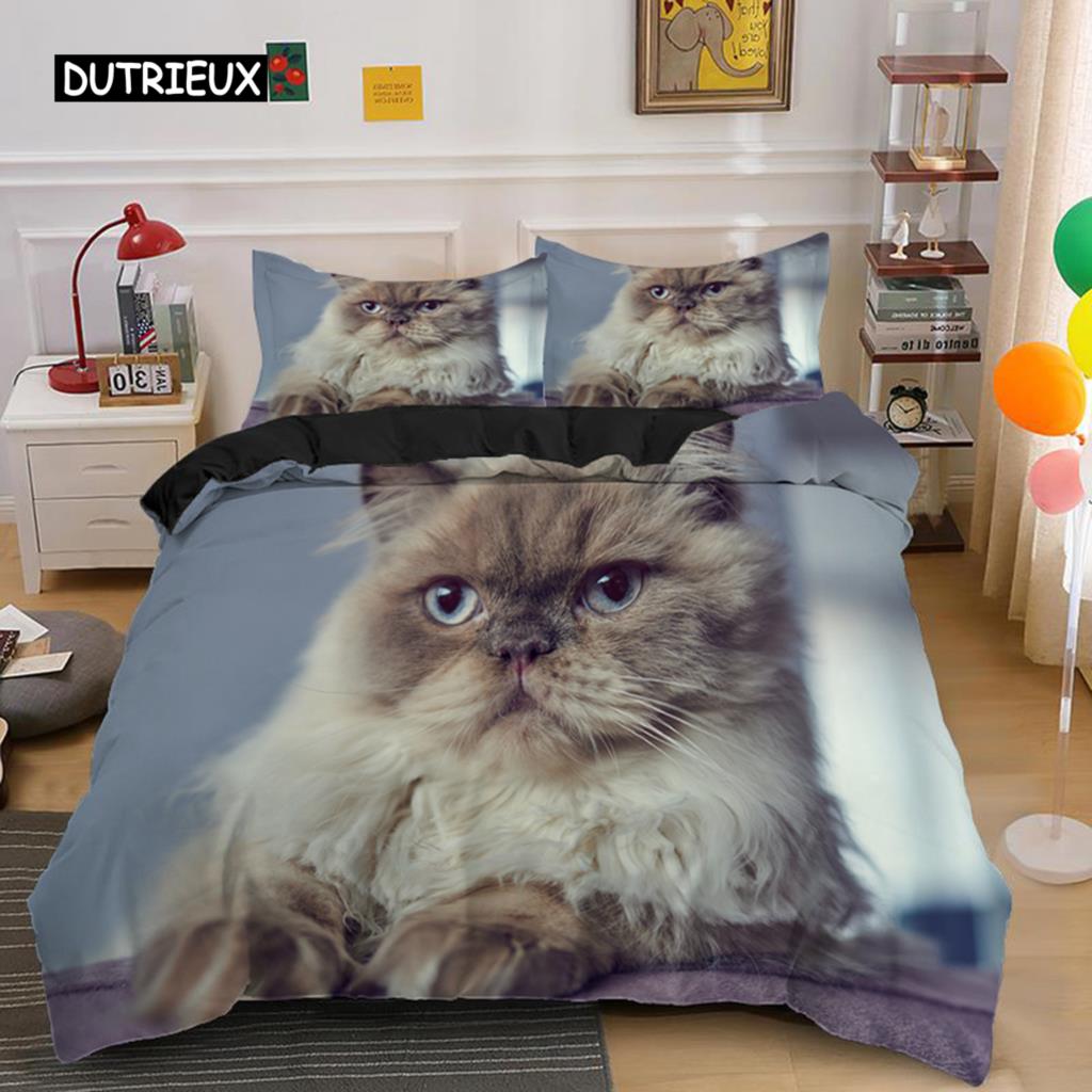 

Милый комплект постельного белья с изображением кота, милый пододеяльник с наволочкой в виде котенка, односпальные комплекты постельного белья размера «queen-size» и «king-size», полиэстеровые одеяла с изображением животных 150x200cm 3pcs