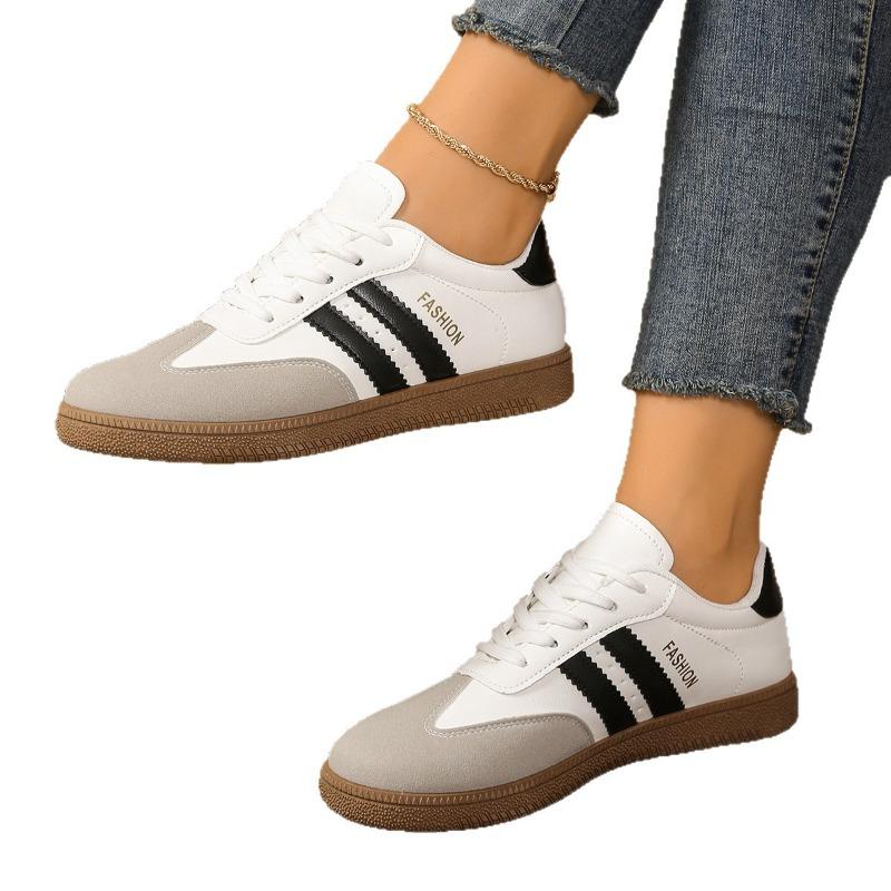Damen Vintage-inspirierte Freizeitsneaker - Low-Top Schnürschuhe mit Colorblock-Design, Schuhe im Stil von German Army Trainern für den Alltag