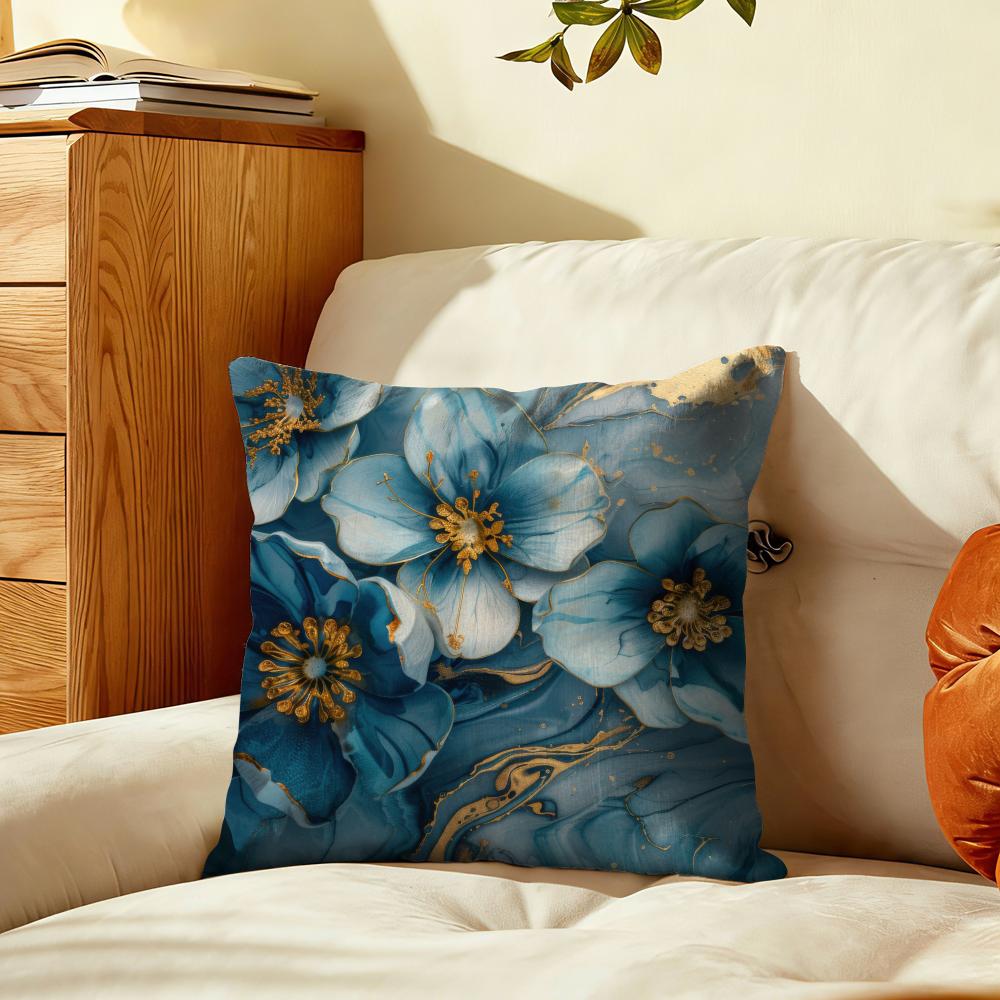 Marble Flower Pattern Cushion Cover Plush Fabric Soft DoubleSided Printed Sofa Warm Winter Home Gift Pillow Cover