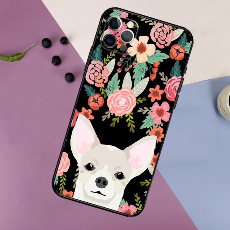 Chihuahua Face Floral Dog Case For iPhone 16 15 14 13 12 11 Pro Max 7 8 Plus XR XS Max X Phone Protection Cover