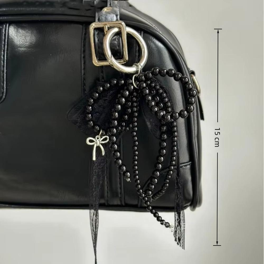 Cute Lace Keychain Bow White/Black Pearl Beaded Pendant Phone Chain Gift