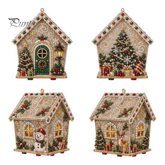 Personalized Room Ornament DIY Christmas Faux Pearl Art Painting Hanging Pendant Kit, 3D Bead Gingerbread Handmade Assembly Model House Miniature