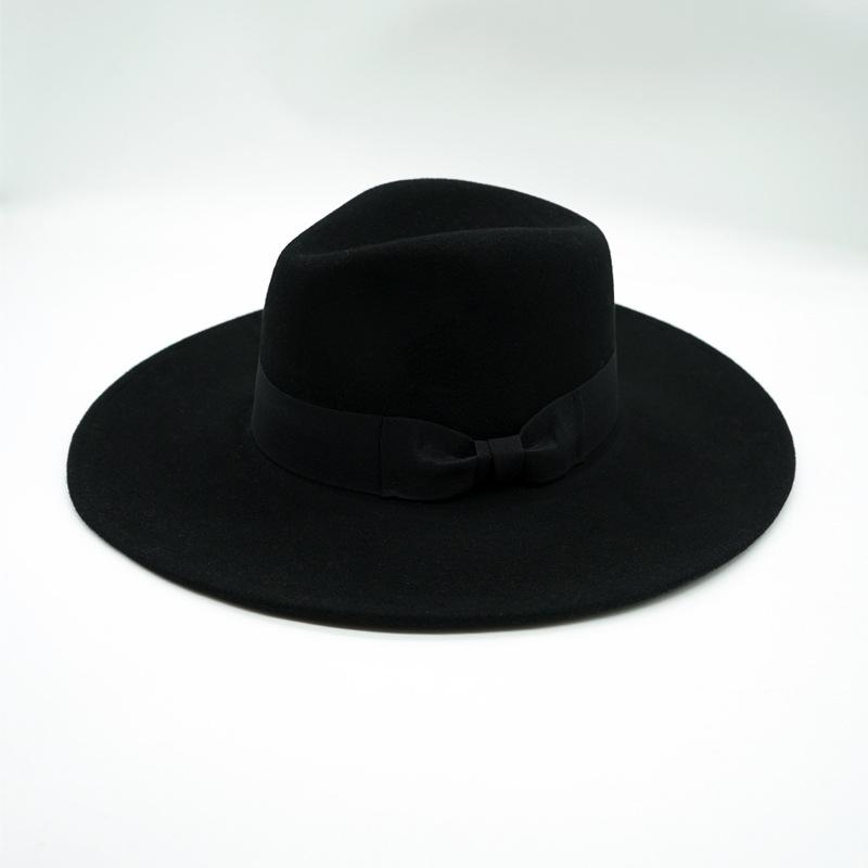 Sombrero de Copa Jazz de Lana Negra de Ala Ancha para Hombres y Mujeres, Versátil en Otoño e Invierno, Fieltro Retro Británico, Calle Europea y Americana