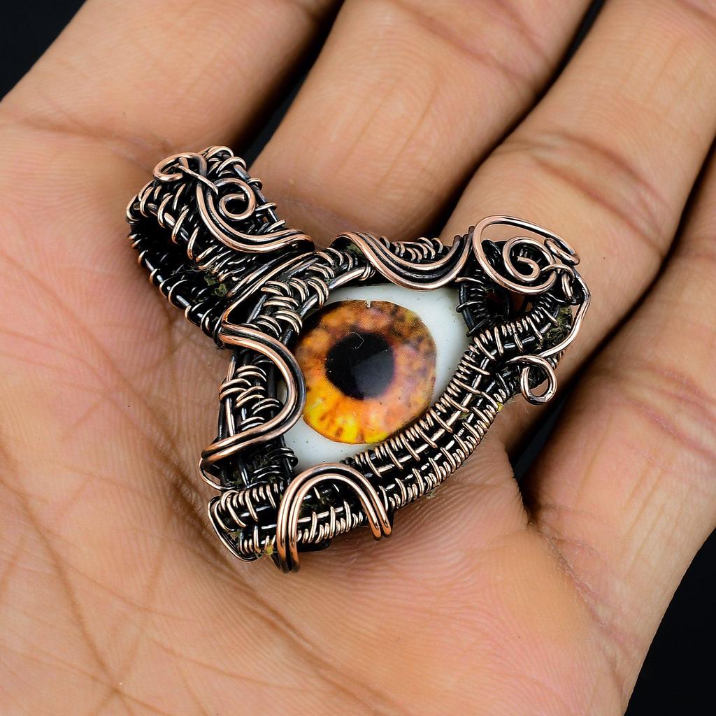 Evil Eye Pendant, 999 Copper Wire Wrapped Gemstone Jewelry, Handmade Pendant, For Mother Day