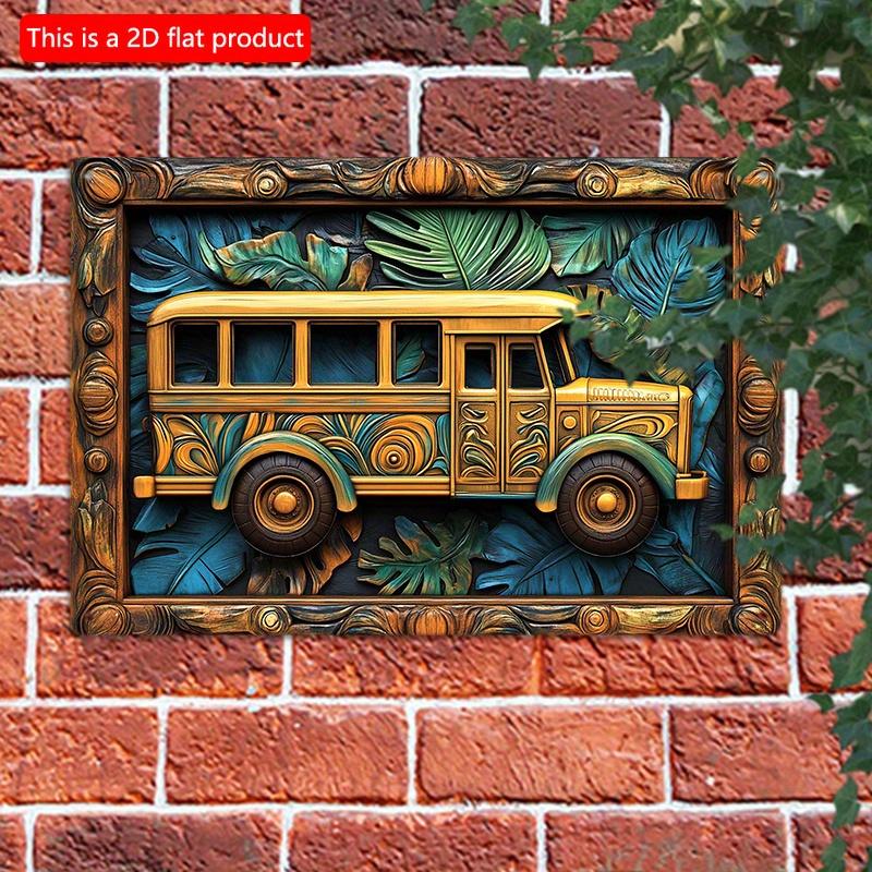 2d Flat 30*20cm, Vintage Indian Bus Wooden Wall Art, Wooden Sign for Bedroom, Living Room and Office Decor, Perfect for Room Decor, for Home, Kitchen