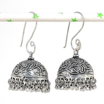 Natural Indian Look Jhumki Gemstone Silver Tribal Bali Earring 2.17" N9B38