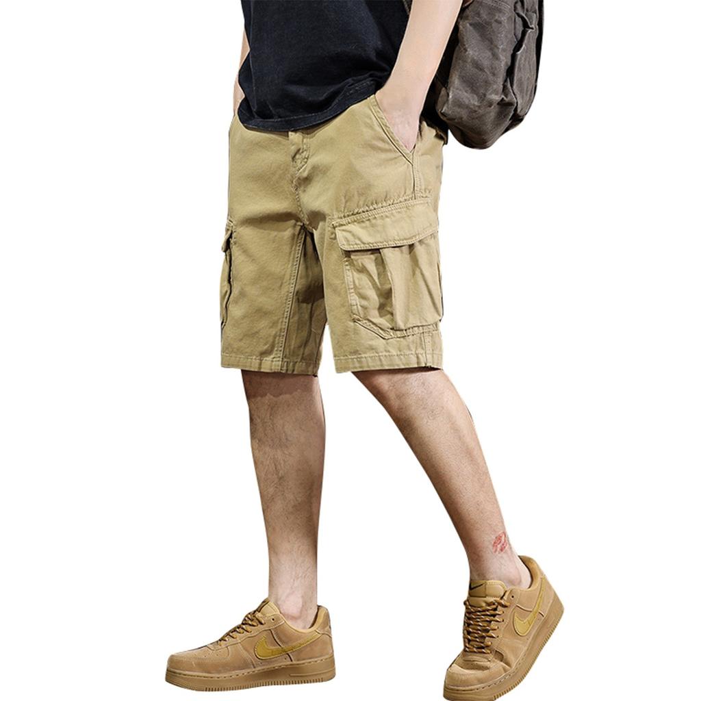 Men's Summer Solid Color Casual Multi-Pocket Sport Cargo Shorts