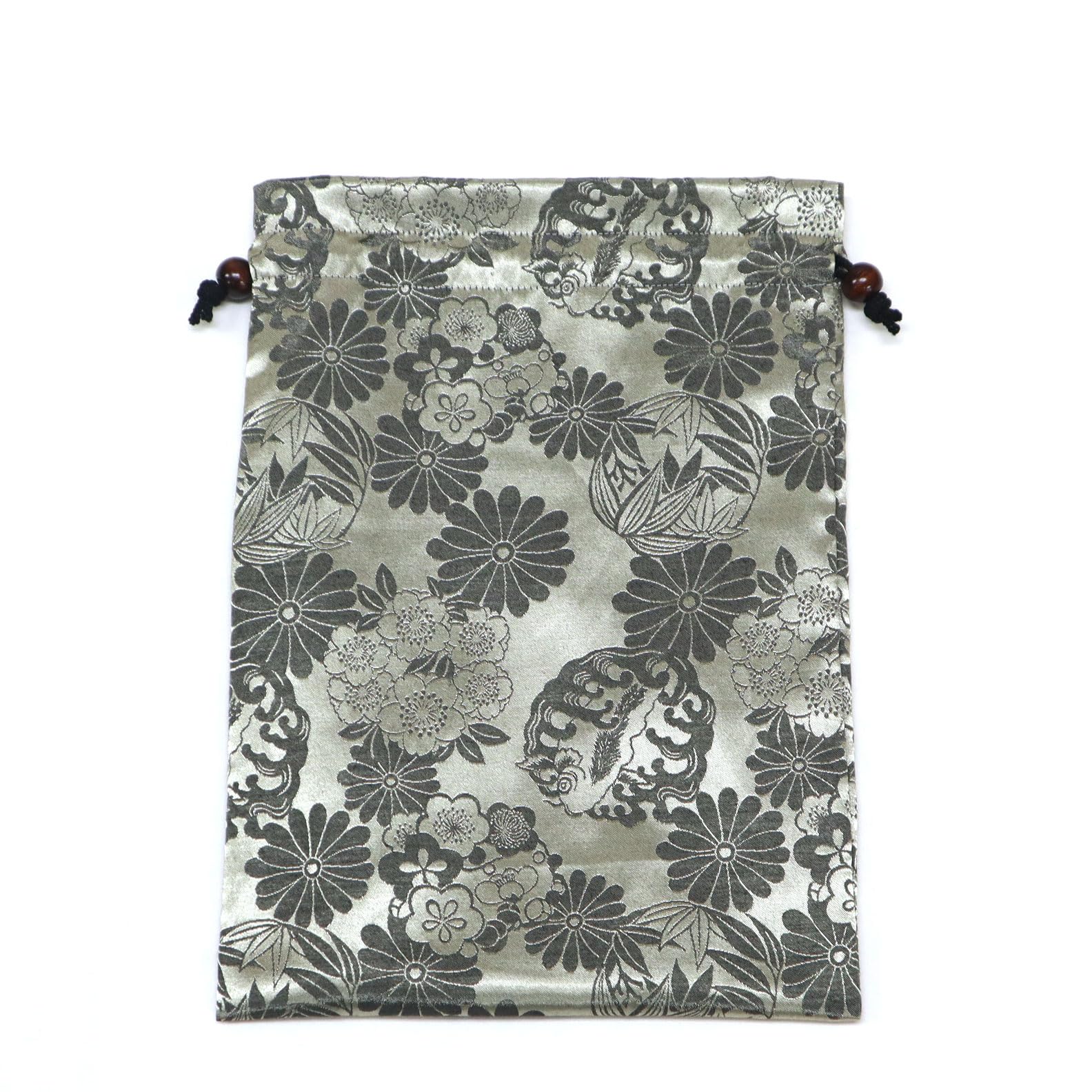 

COCOLUCK Japanese Pattern Drawstring Small Item Made in for Goshuin Books and Silk Bag, Large, Organizer, Japan, Stamps, (Silver)