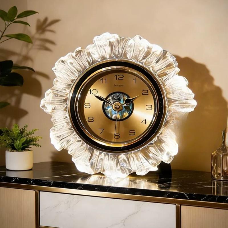 BEPAN Modern Luxury Desk Clock Creative Home Decor Table Clock with Night Light for Living Room Bedroom High End Ornament