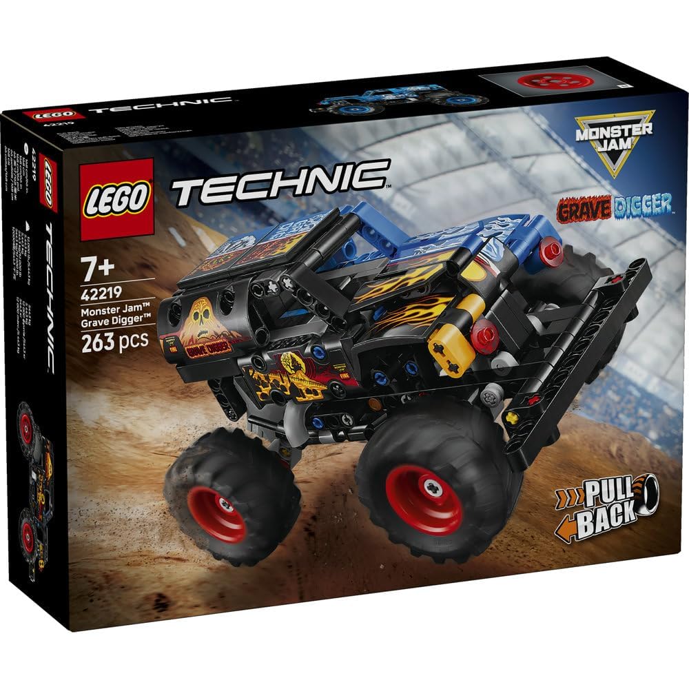 LEGO Technic Monster Jam Grave Digger Fire and Ice Pullback Toy for Kids Ages 7-9 Building Block Set