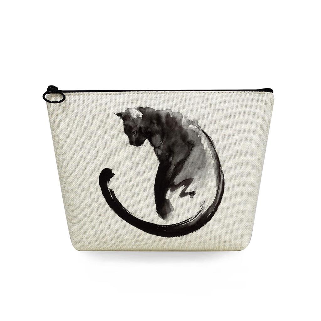 Women Ink Black Cat Print Cosmetic Bag Toiletries Organize Travel Storage Case 6770