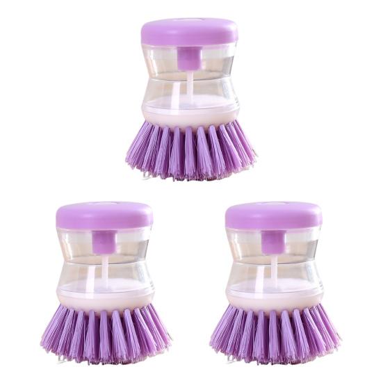 3Pcs Cleaning Brush Ergonomic Design Powerful Cleaning Hard Bristles Liquid-Adding Feature Soap Dispenser Dish Brush