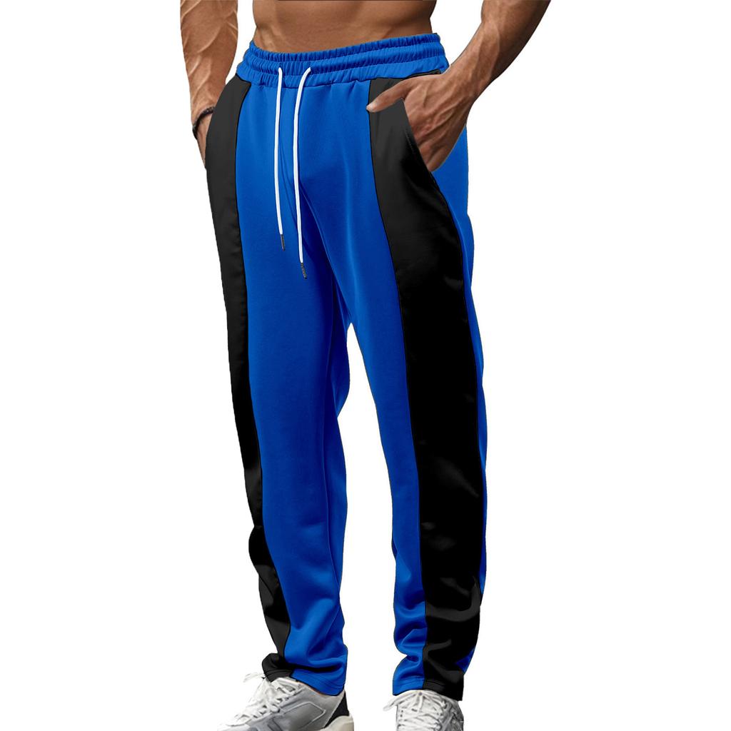 Men's Drawstring Sweatpants Men‘s’ Straight Leg Color-blocked Casual Pants