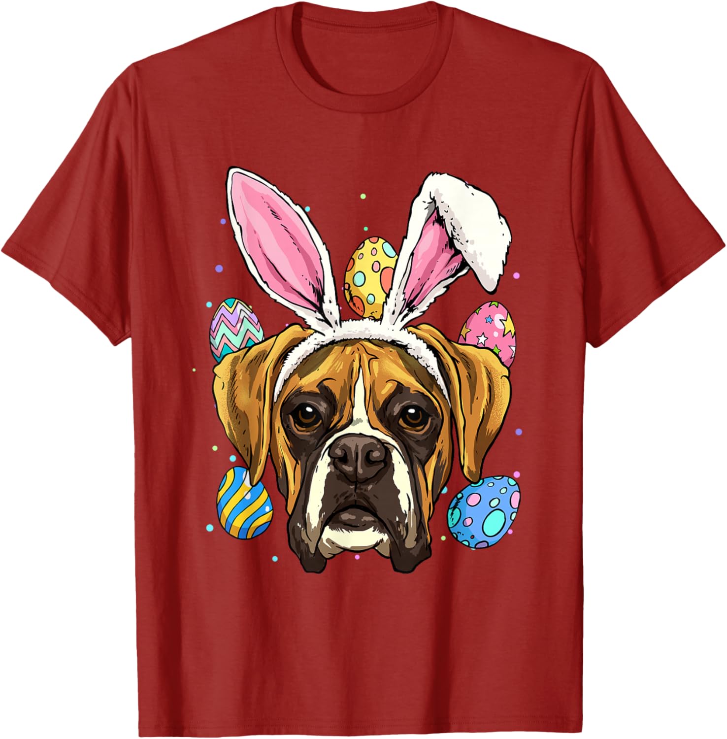 Boxer Dog Easter Bunny Eggs Graphic Tee Soft Cotton Short Sleeve Crewneck T-Shirt for Men Women S