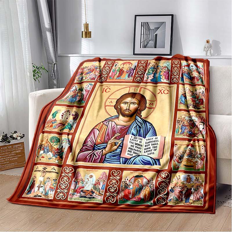 Retro Jesus Virgin Mary Art Flannel Blanket,Ultra Soft Warm Plush Throw for Home Bedroom Bed Sofa Cover Office Travel Gift Kid