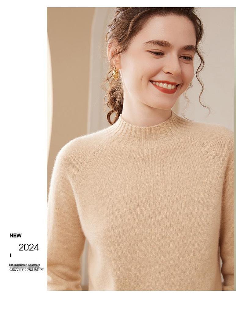 Women's New Fall/Winter Thick Cashmere Sweater, Half-High Collar Loose Knit, Plus Size Pullover Base Layer.