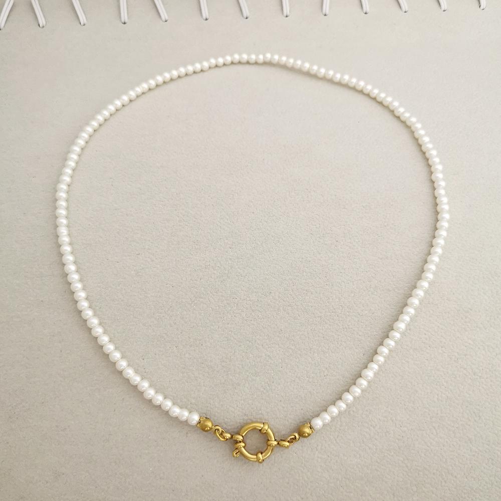 Imitation Pearl Necklace Bracelet Women Choker Stainless Steel Spring Clasp Chain Basic DIY Gold Silver Buckle Waterproof