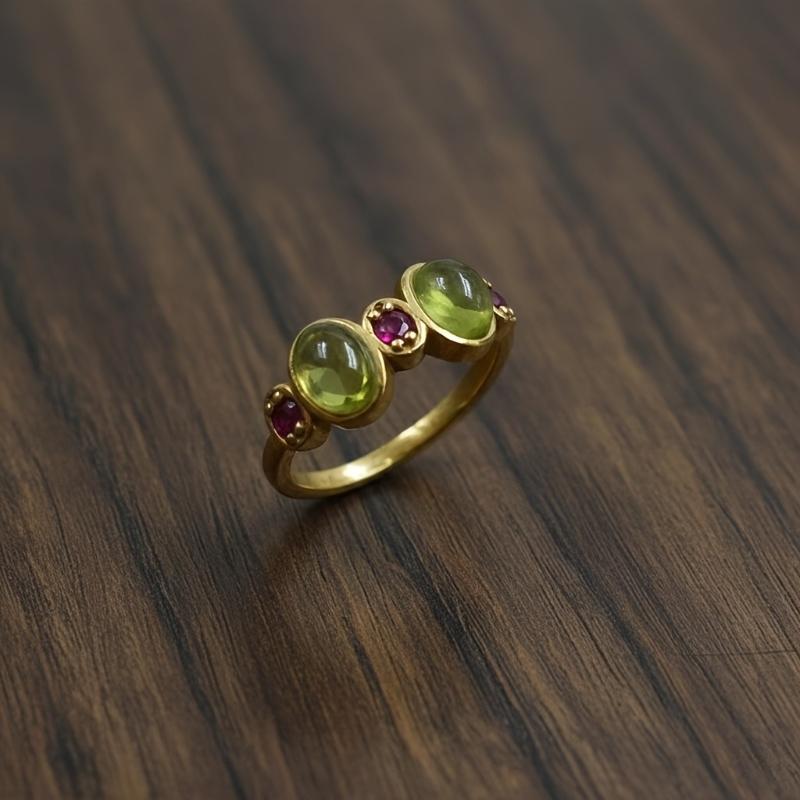 Simple and Fashionable Green Pink Alternating Oval Synthetic Zircon Women's Ring for Daily Wear Party Jewelry Accessories Gifts