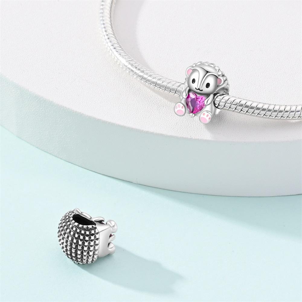 Authentic Original Copper Metal Charm Bead Components Luxury Heart Purple Zircon Hedgehog Bead Components Compatible With Bracelet High Quality Fine