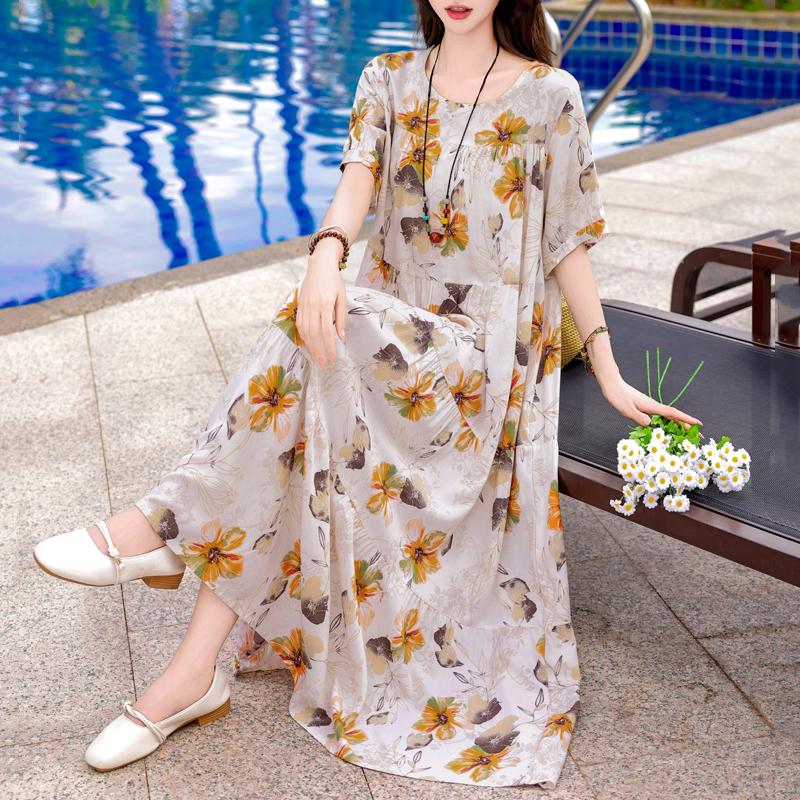 Elegant Long Dresses Summer Clothes Short Sleeve Casual Loose Women Dress