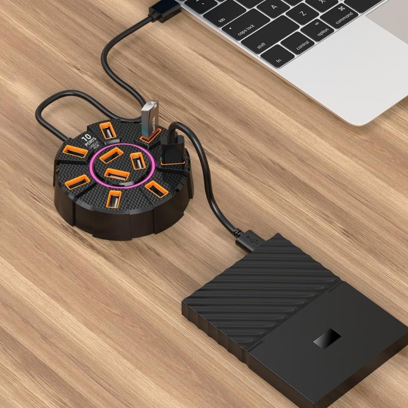 USB Docking Station 10 Port USB 2.0 Hub Expansion Dock Data Transfer Expander USB Extension for Keyboard USB Expander