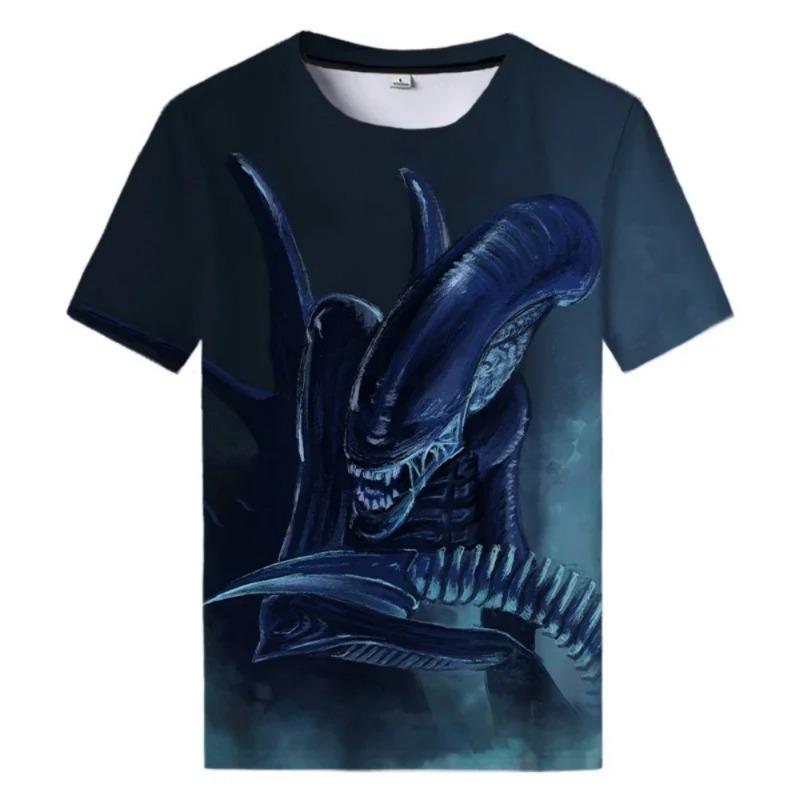 Motorcycle Summer New Alien Art 3D Print T-shirt For Men Clothing Daily Casual T-shirt Horror Alien Movie Graphic Harajuku Tops