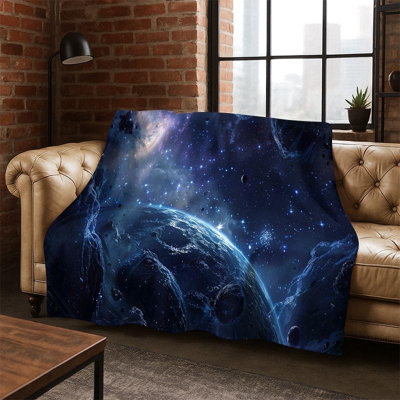 Universe Milky Way Space Stars Galaxy Earth Flannel Blanket Soft Warm Throw Blanket for Bedroom Living Room Bed Travel Camping