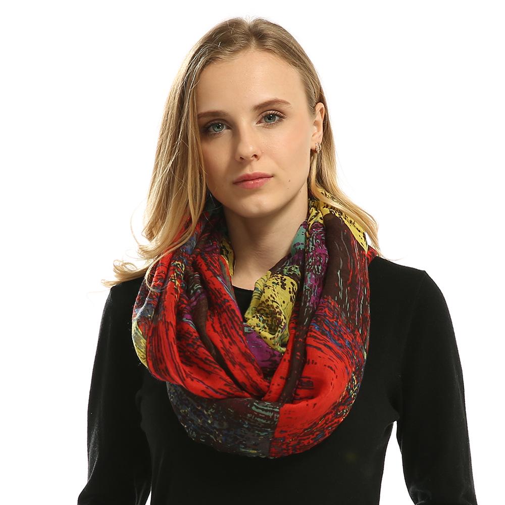 Trendy Women Print Ring Scarf Winter Circle Scarves Loop Shawls Soft Voile Neckerchief Ladies Warm Neck Infinity Scarf
