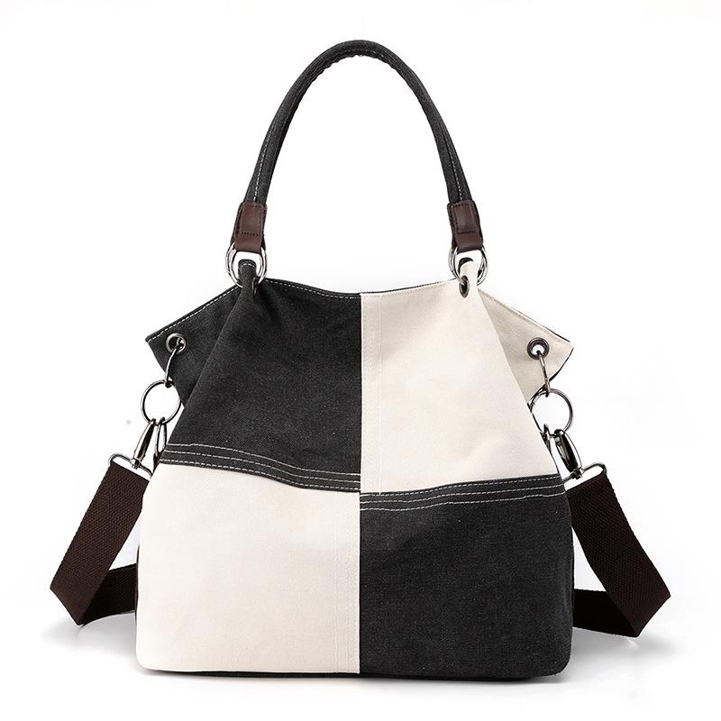 Trendy Women's Patchwork Canvas Tote and Crossbody Bag - Fashionable, Versatile, Color Block Design 2025.