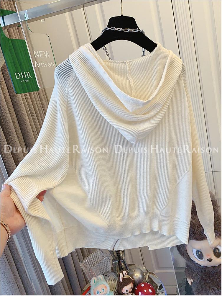 Plain Color Zipper Hooded Knit Jacket - Women's Casual Early Autumn Style