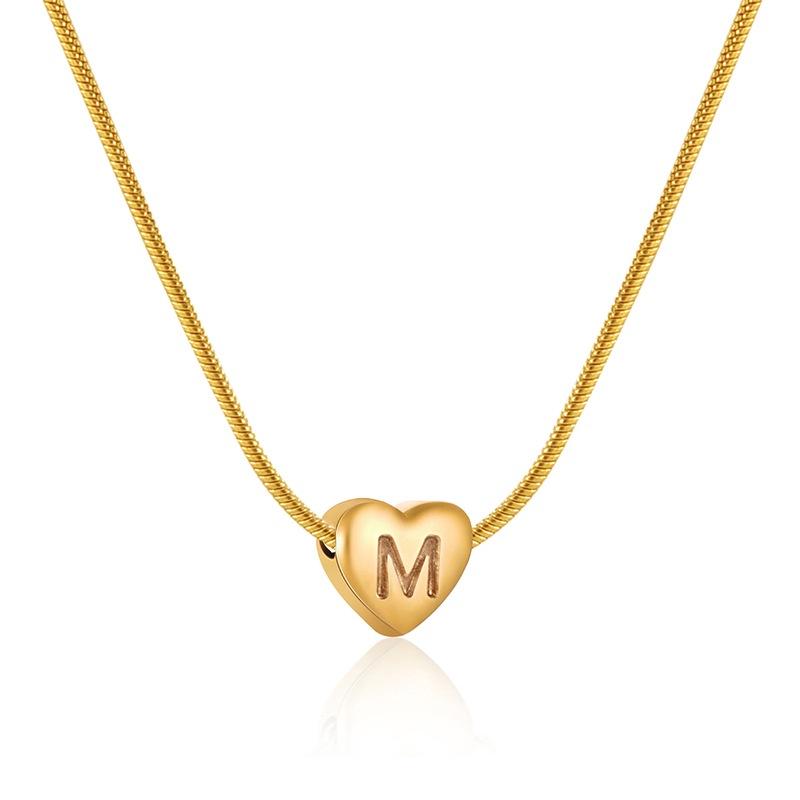 Plated Gold 18k Stainless Steel Heartshaped Alphabet Pendant Necklace For Women Fashionable And Versatile Snake Bone Lett Chain