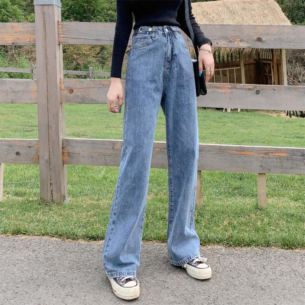 Women's High Waist Wide Leg Straight Long Loose Fit Denim Pants Casual Jeans