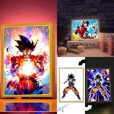 Anime Figure Dragon Ball Light Painting Photo Frame Goku Vegeta Led Night Birthday Bedroom Decor Original Gifts Moon Lamp Round Sensory Compression
