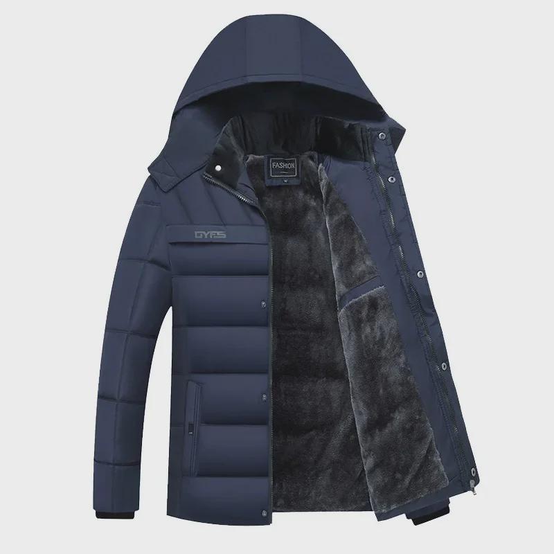 2021 Velvet-Lined Cotton Winter Coat: Men's Mid-Aged & Elderly