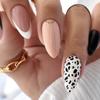 24Pz Unghie Finte French Leopardate Dorate a Mandorla Press-On Lunghezza Media Ovali Punte Unghie Finte Manicure Indossabile