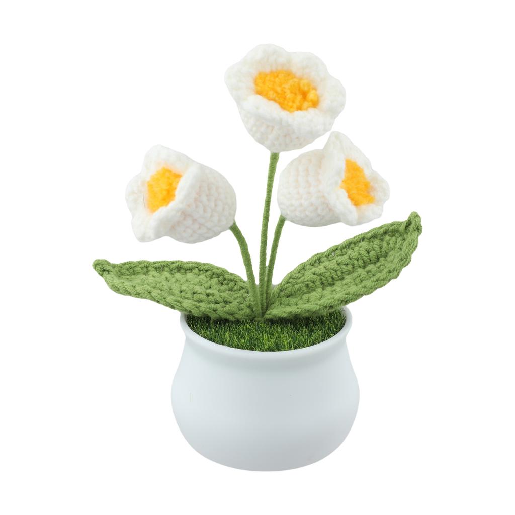 Handmade Crochet Flowers Potted Finished Woven Bouquet Artificial Knitted Flower Lily Table Home Decor