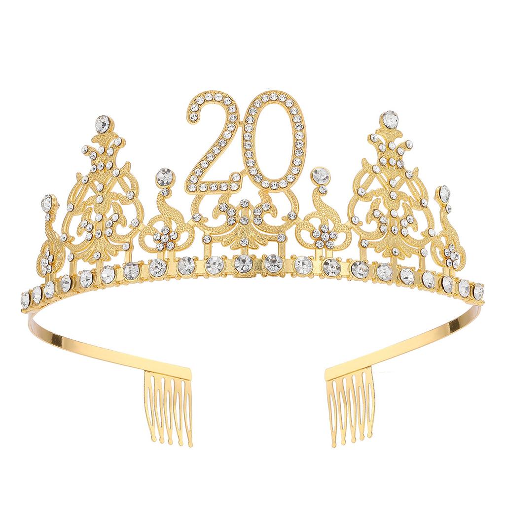 Fashion Alloy Digital Crown With Diamond Tiara 18Th Birthday Party Pearl Alloy Headband