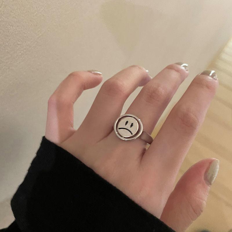 Sweet Cool Wind 2023 New Trend Personality ins Creative Double Smiley Face Mood Opening Harajuku Female Ring Wholesale
