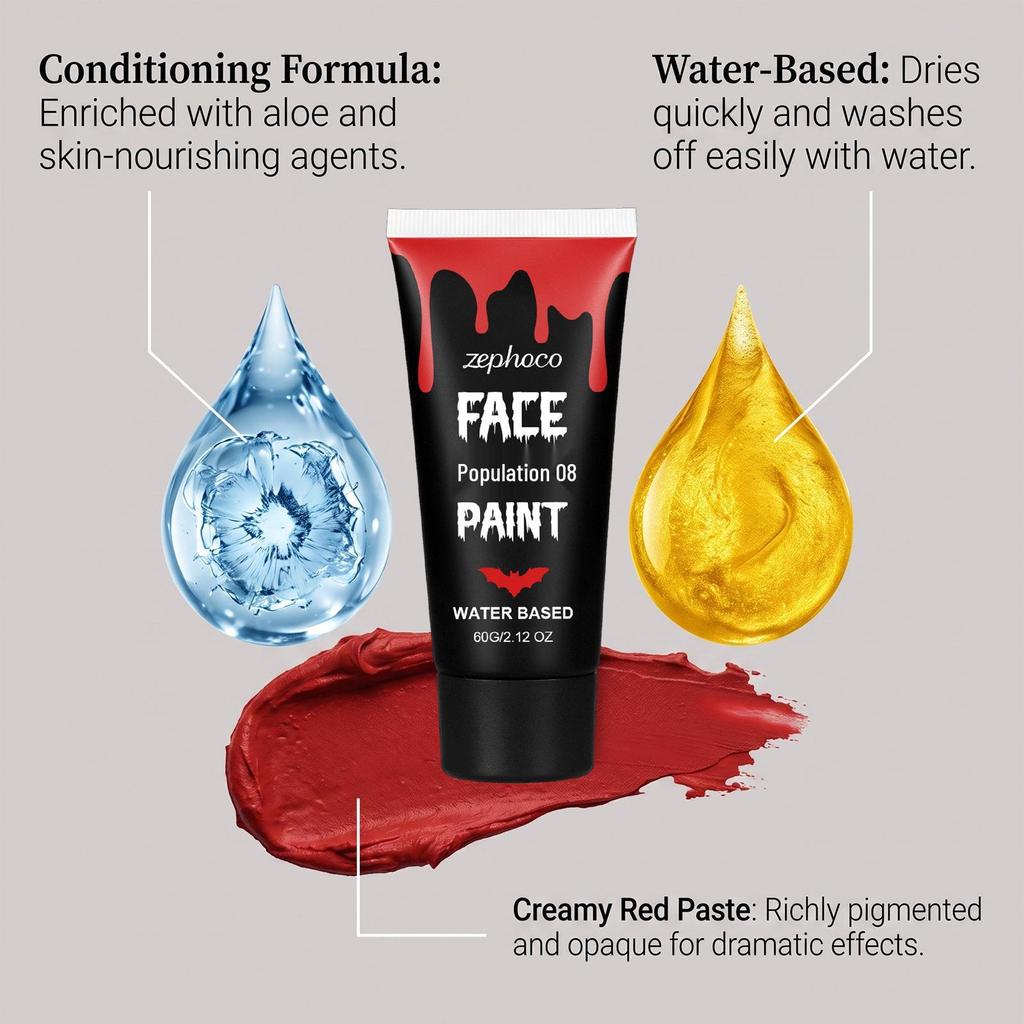 Zephoco Red Face & Body Paint - Non-Smudging, High-Definition Festival Makeup.