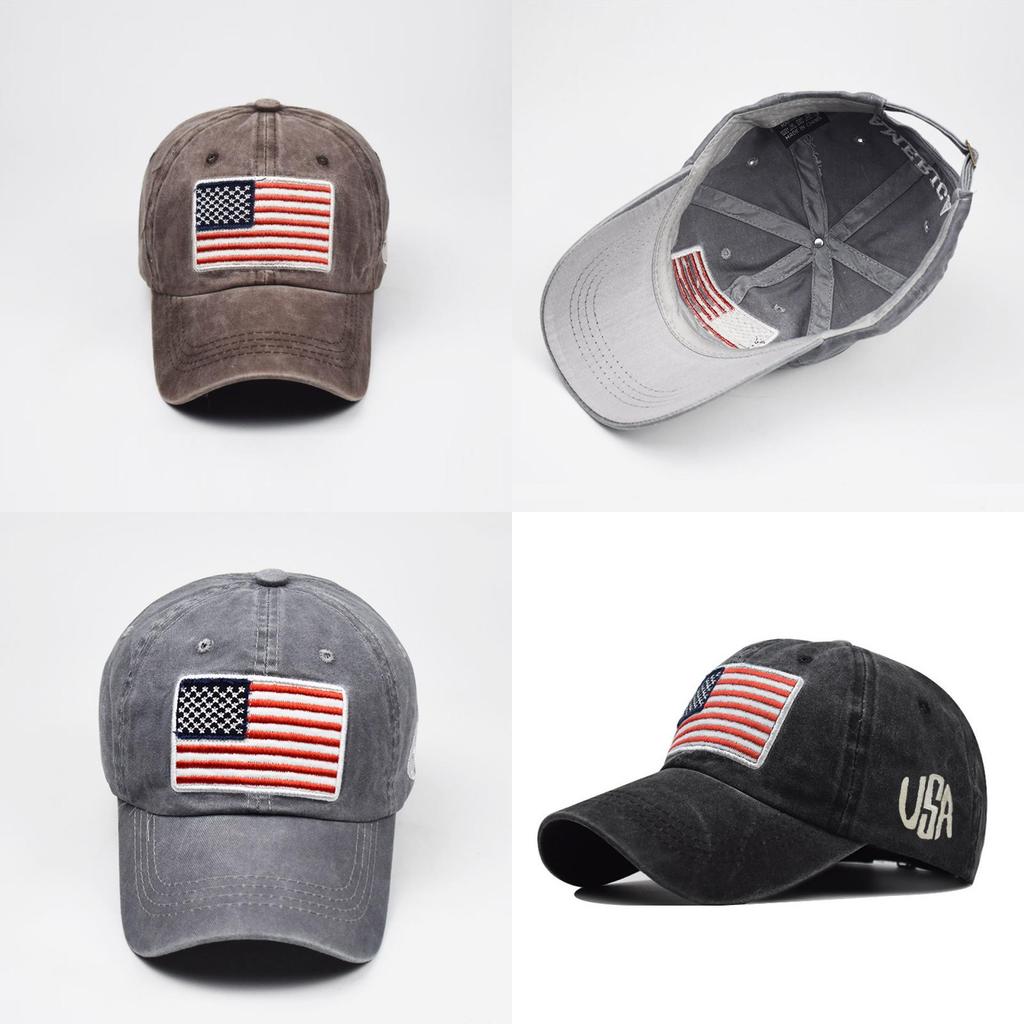 Retro Style Embroidered Letter Baseball Cap Vintage Washed Classic Flag Cotton Hat Men's Adjustable Cap