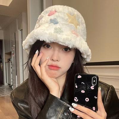 Fisherman S Hat With Plush Warmth Sweet And Cute Plush Star Hat For Women