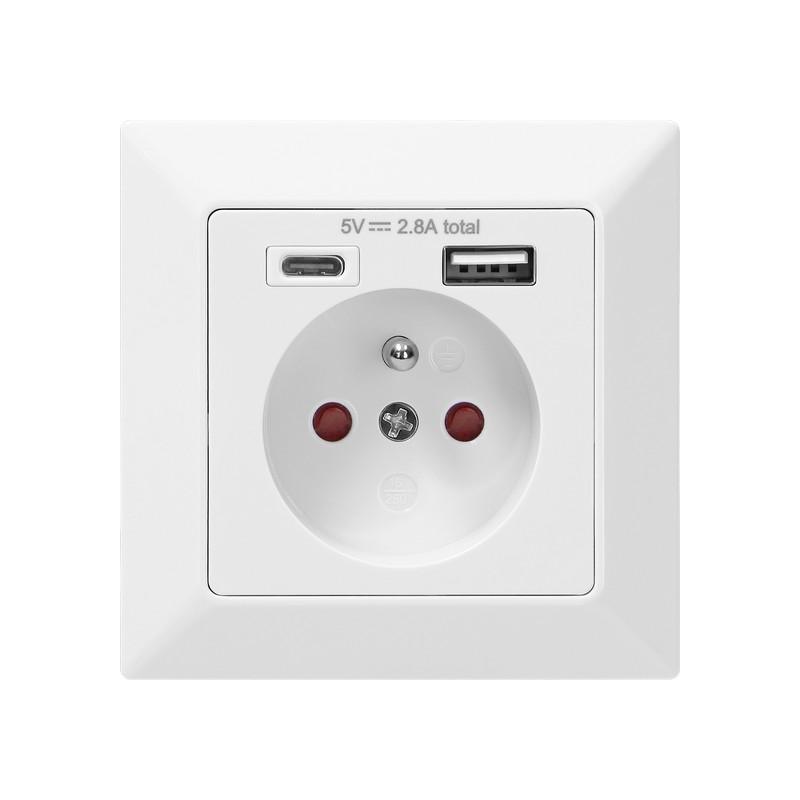 Single Socket 2P+Z Usb-A + Usb-C Output - On-Ae-13232