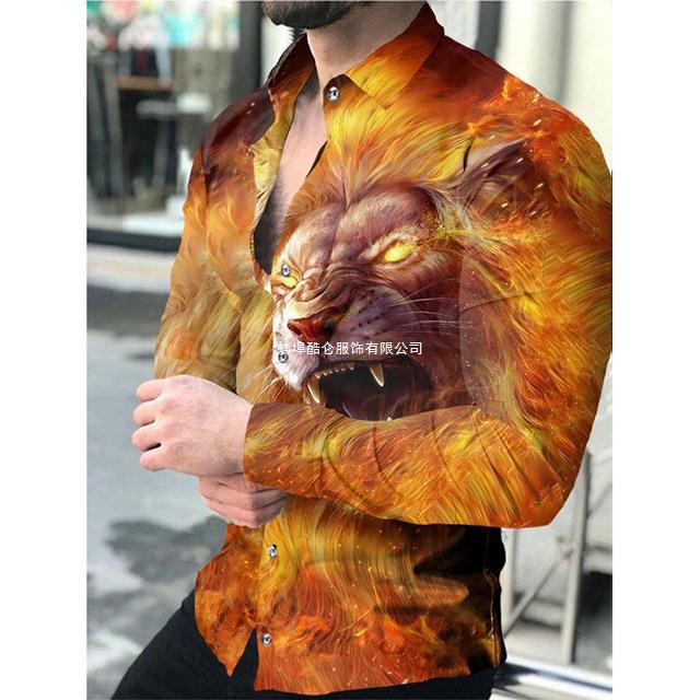 Eagle Graphic Long Sleeve Shirt, Trendy Casual Button-Up