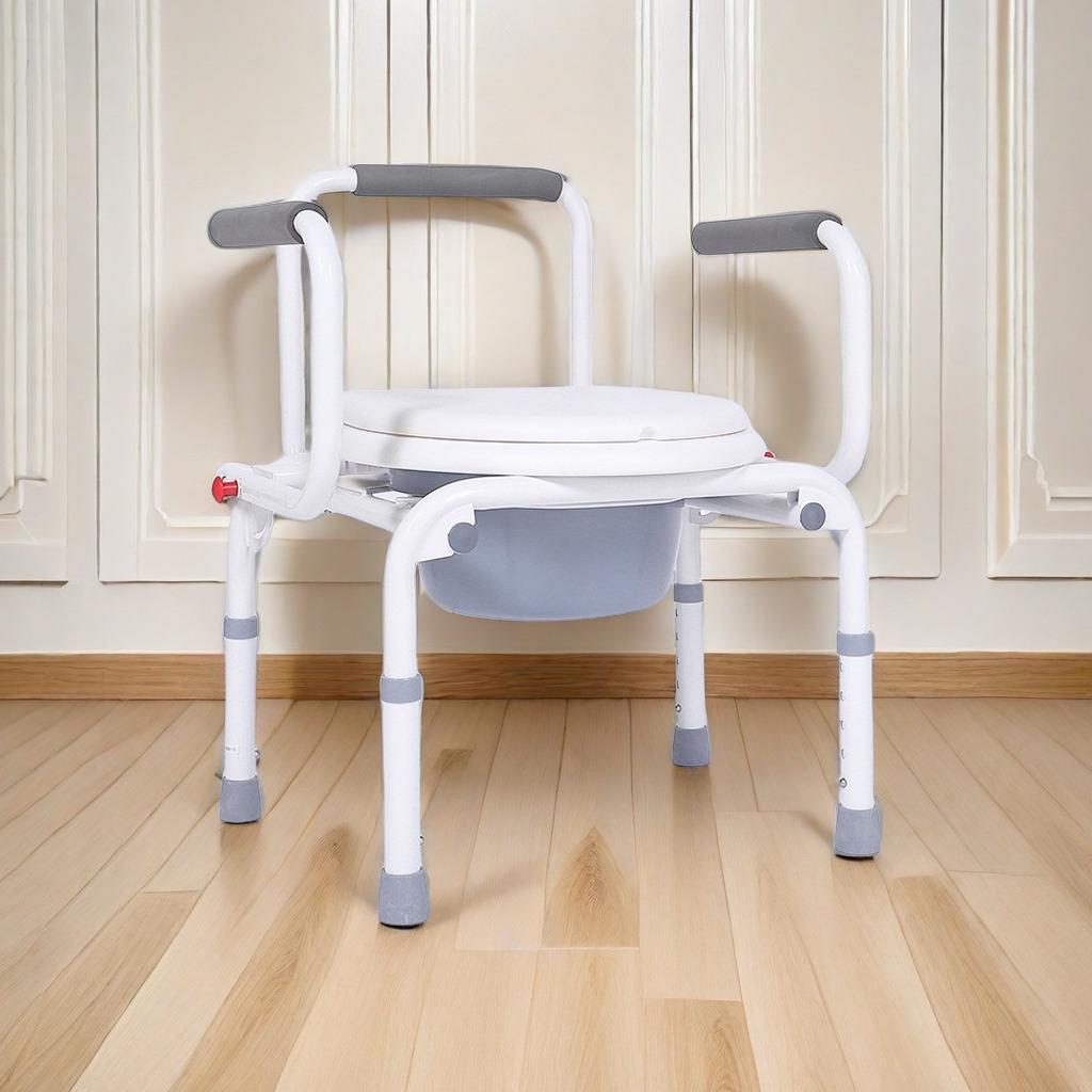Adjustable Armrest Commode Chair for Elderly, Pregnant Women & Mobile Toilet Use