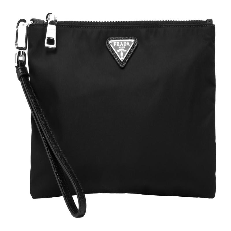 Prada Classic Fashion Zipper Closure Detachable Wrist Strap Strapless Nylon Clutch Wrist Bag Handbag Regular Men's Black