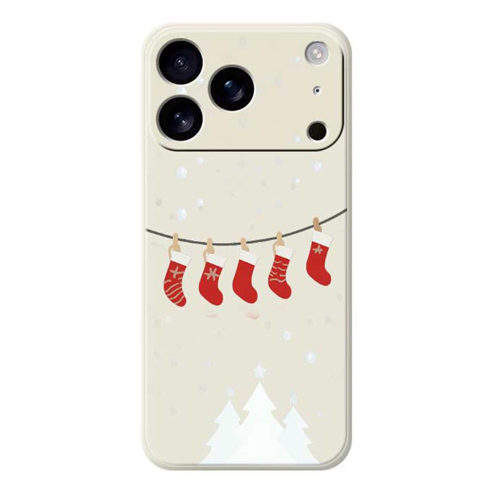 

For iPhone 17 Pro Max Case Christmas Stockings Pattern Printing Straight Edge TPU Phone Back Cover Beige