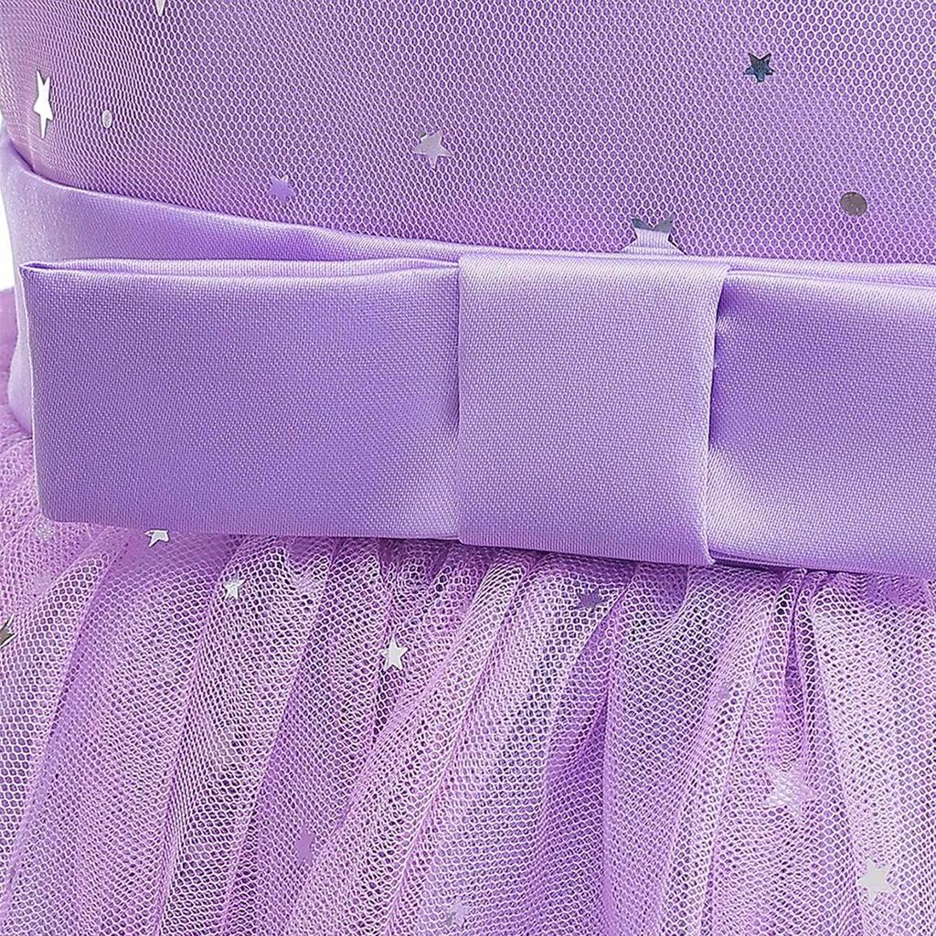 Toddler Girls Cold Shoulder Galaxy Mesh Party Dress Casual Dresses Kids Princess Pageant Gown Christmas Party Paillette Wedding Dress