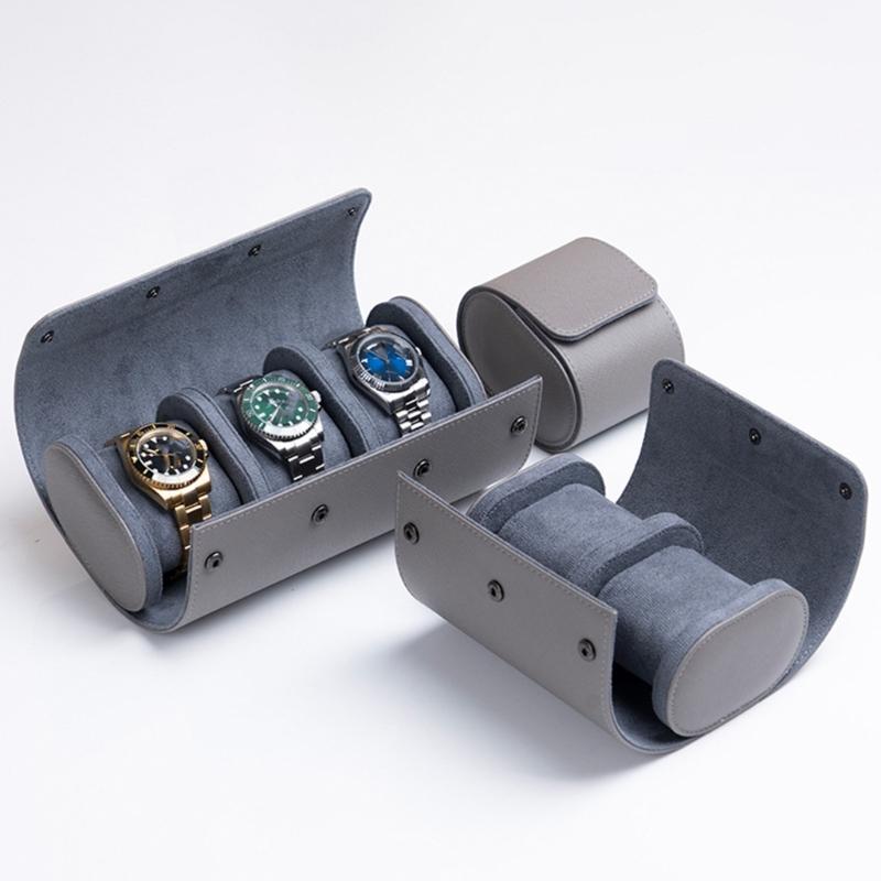 Compact Travel Friendly Watch Box Featuring Protective Flocking Compartments Waterproof Watch Organizers Leather Texture