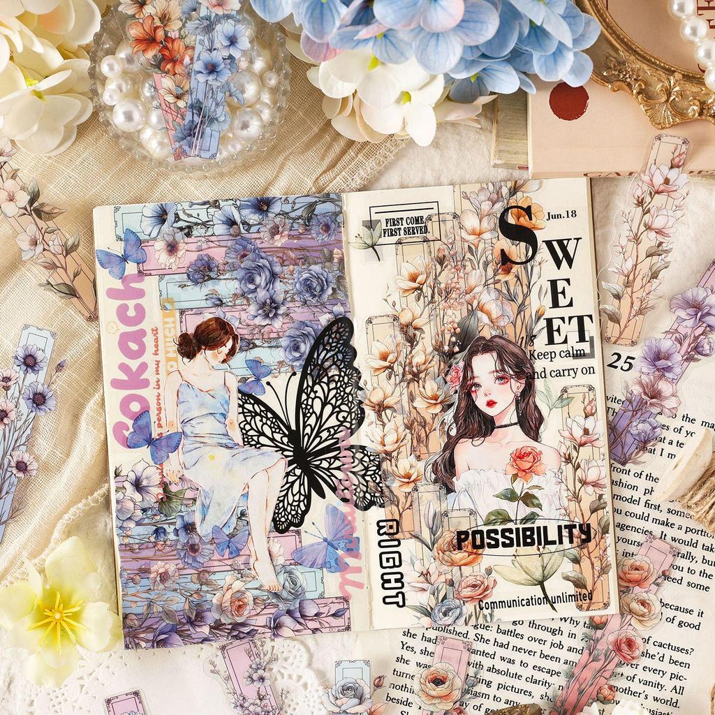 Exclusive Retro Floral Hanging Paper Stickers for Journal Decoration and DIY Projects
