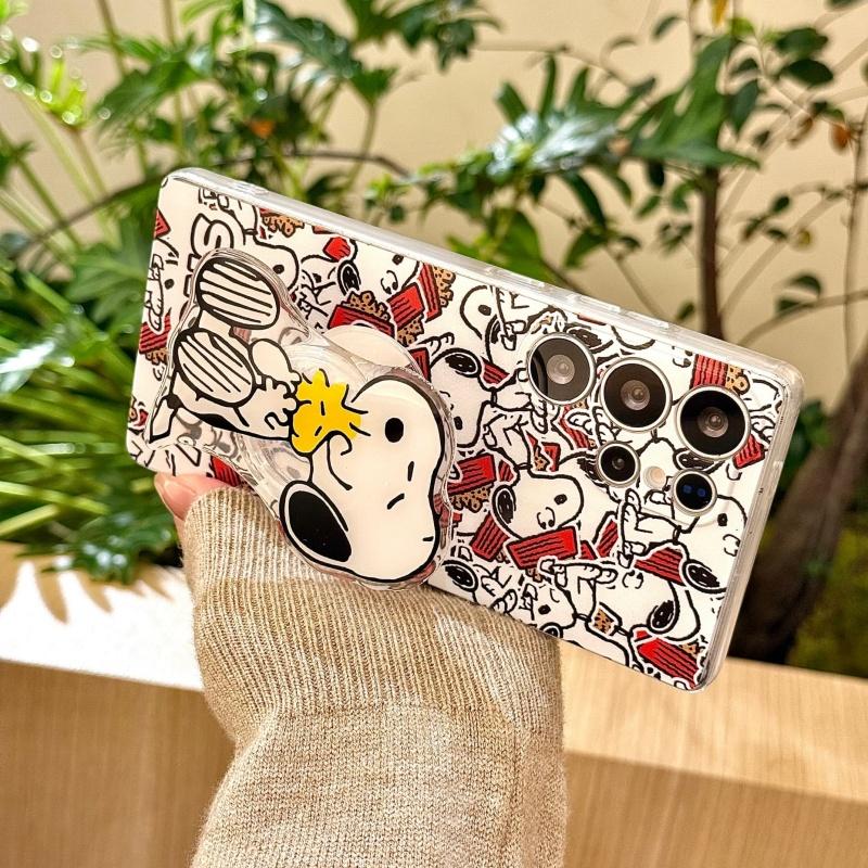 New Year gift Cute Snoopy Polka Dots phone case For Samsung S21 S22 S23 S24 S30 S25 Ultra Plus Note10 Funny Snoopy bracket Cover